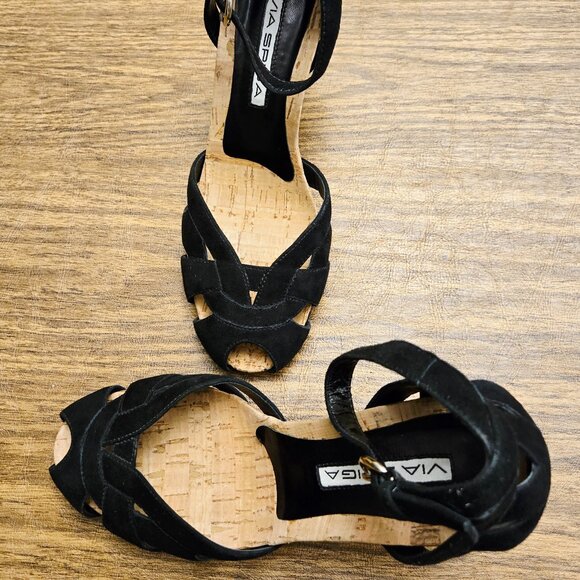 VIA SPIGA Black Leather Upper Strappy Peep-Toe Ankle Strap Shoe - Size 6.5M - Picture 9 of 15